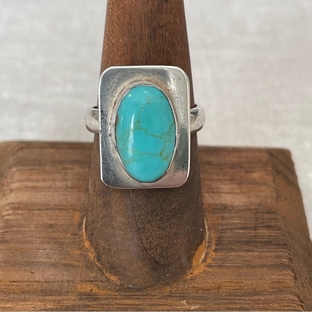 Taxco Sterling Silver Turquoise Ring Size 8.5 Statement Southwest Unique
